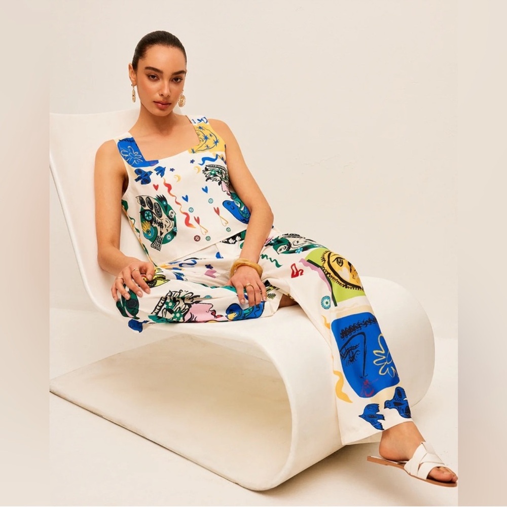 NWT Commense Graphic Print Crop Top With Wide-Leg Pants Set Size XL - Picture 5 of 12